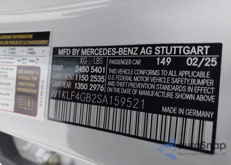 2025 Mercedes-Benz E 350 из США, поврежденный, VIN W1KLF4GB2SA159521